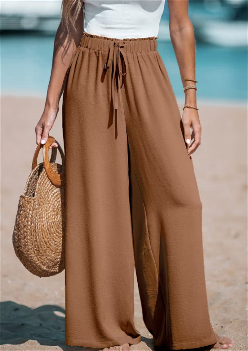 Pantalon large décontracté pour femme avec faux cordon de serrage