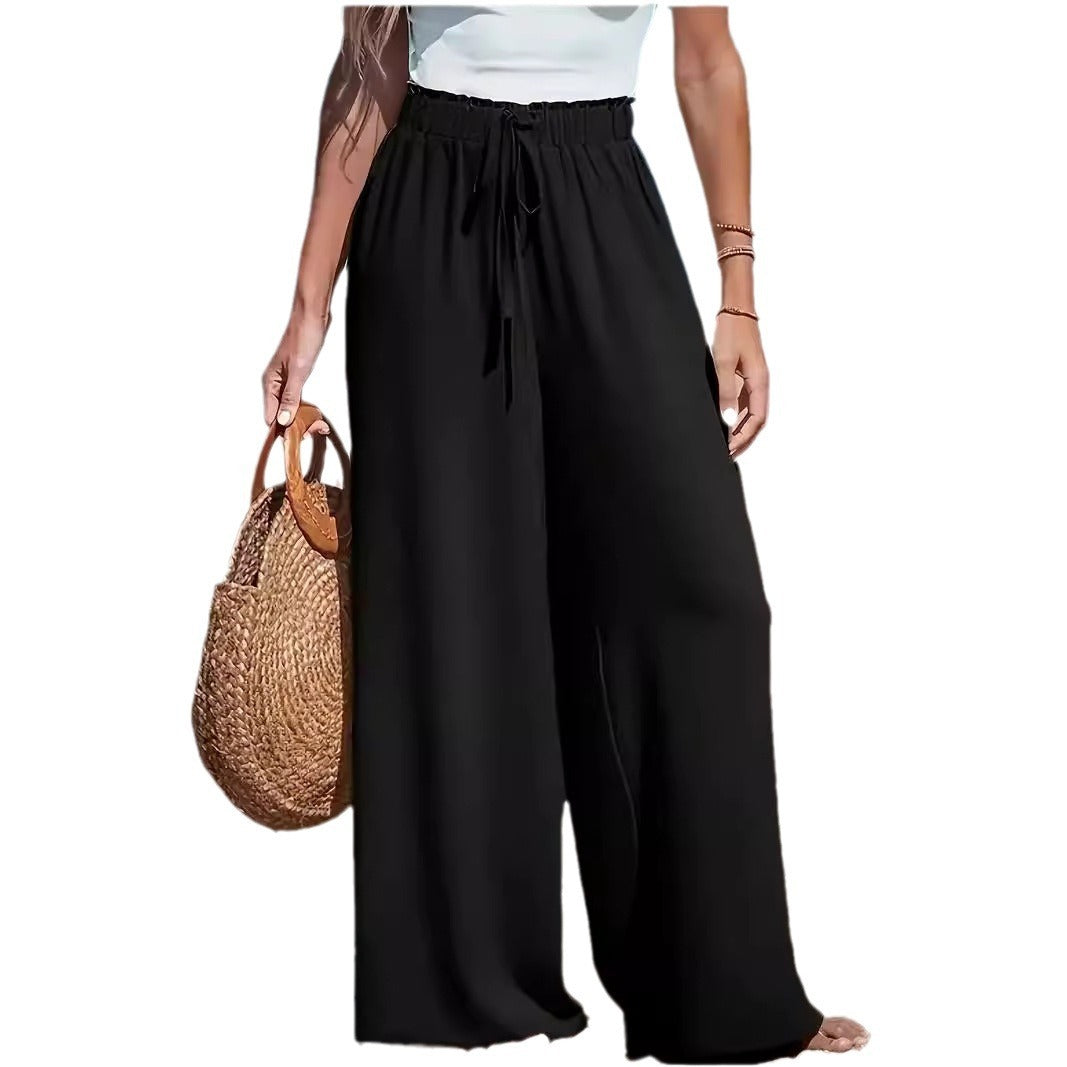 Pantalon large décontracté pour femme avec faux cordon de serrage