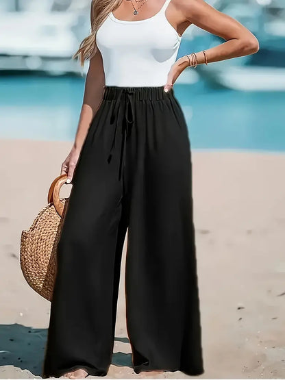 Pantalon large décontracté pour femme avec faux cordon de serrage