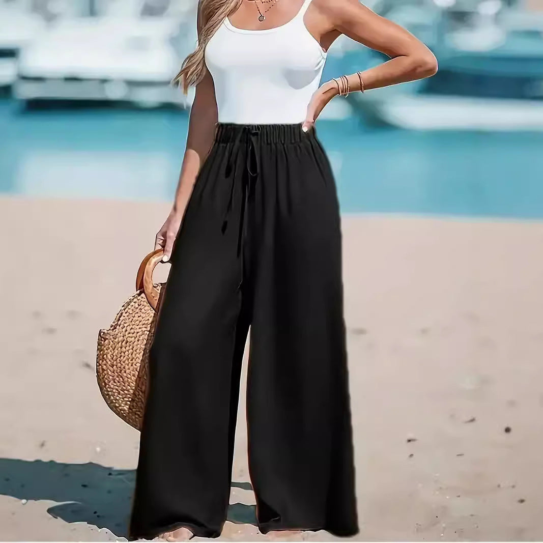Pantalon large décontracté pour femme avec faux cordon de serrage